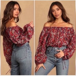 NEW Free People XS Off Shoulder Paisley Bodysuit Spring Summer Boho Chic Top